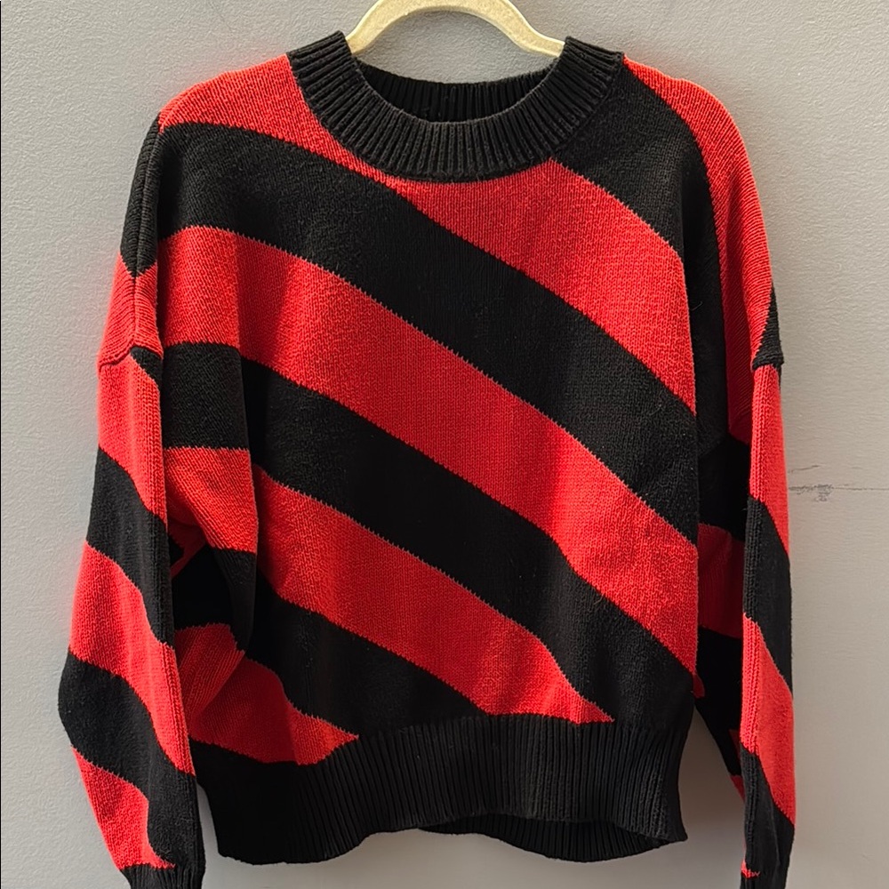 Clare V. Striped Red and Black Sweater